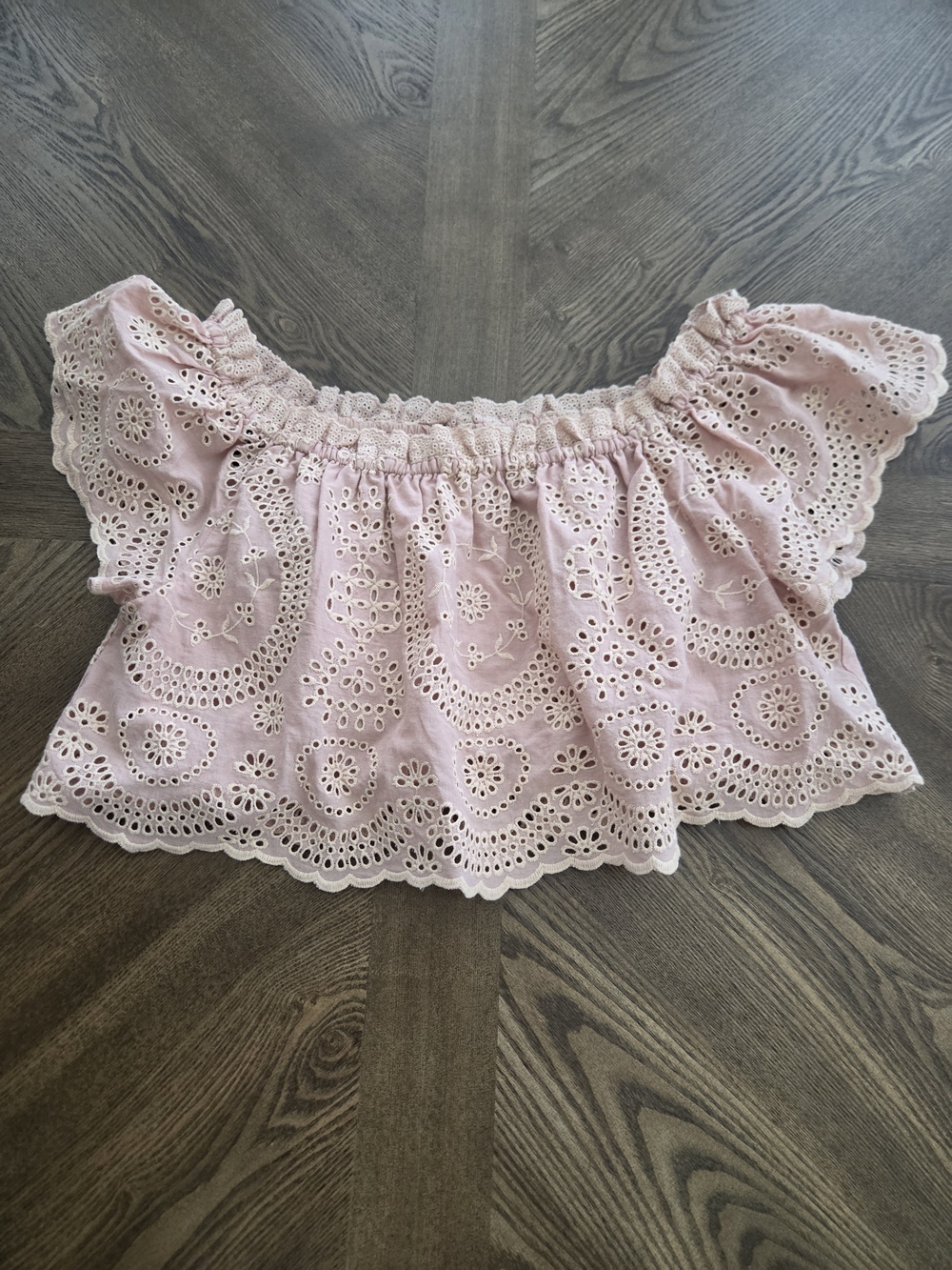 LoveShackFancy Stephanie Eyelet Crop Top in Blush Pink sz SMALL